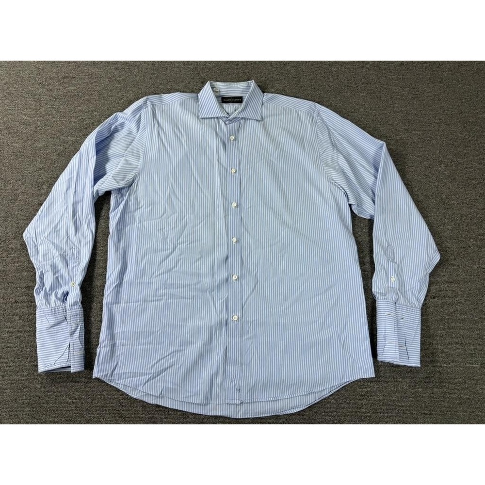 Ralph Lauren Black Label Shirt Mens 17 Blue White Stripe Dress Made‎ in Italy